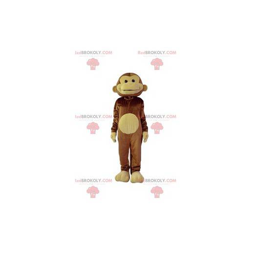 Mascotte de singe rieur marron et jaune. Costume de singe -