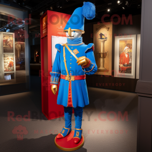 Blue Swiss Guard mascot costume character dressed with a Dress Shirt and Necklaces