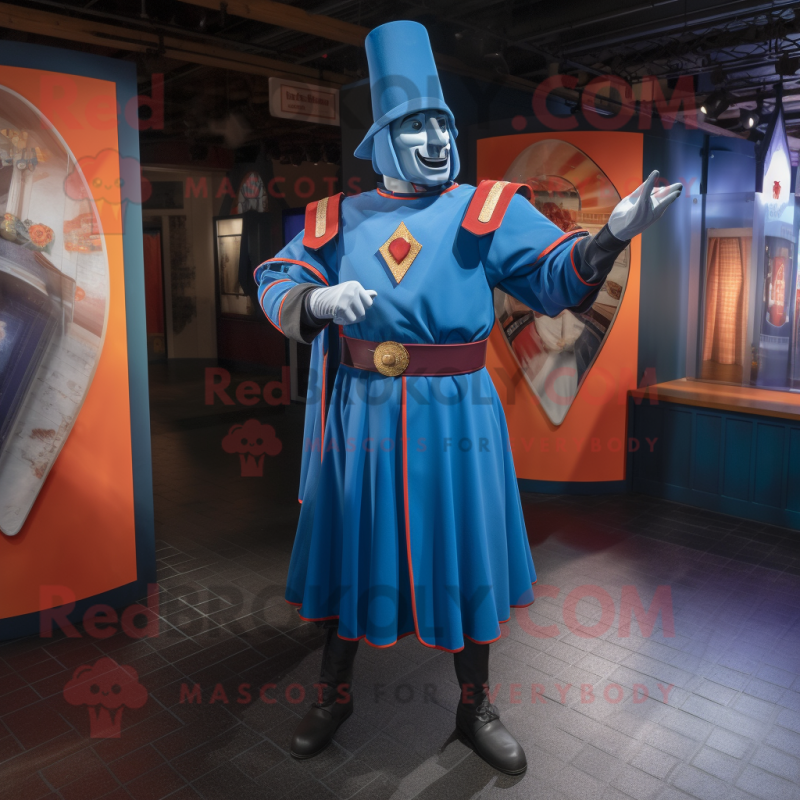 Blue Swiss Guard mascot costume character dressed with a Dress Shirt and Necklaces