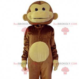 Mascotte de singe rieur marron et jaune. Costume de singe -