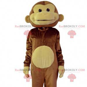 Mascotte della scimmia che ride marrone e gialla. Costume da