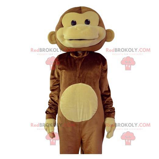 Mascotte della scimmia che ride marrone e gialla. Costume da