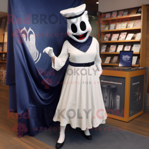 Navy Ghost mascot costume character dressed with a Pencil Skirt and Foot pads