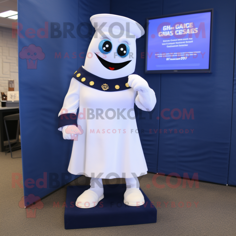 Navy Ghost mascot costume character dressed with a Pencil Skirt and Foot pads Navy Ghost mascot costume character dressed with a Pencil Skirt and Foot pads
