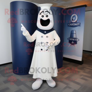 Navy Ghost mascot costume character dressed with a Pencil Skirt and Foot pads