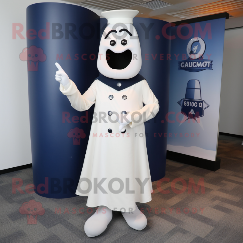 Navy Ghost mascot costume character dressed with a Pencil Skirt and Foot pads Navy Ghost mascot costume character dressed with a Pencil Skirt and Foot pads