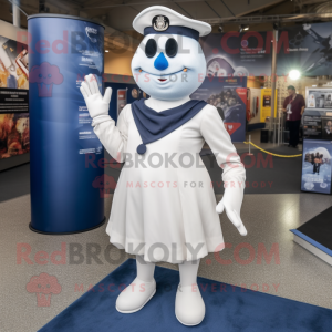 Navy Ghost mascot costume character dressed with a Pencil Skirt and Foot pads