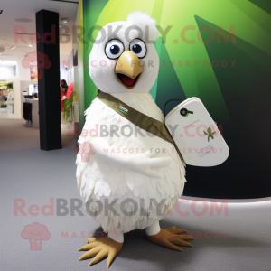 White Kiwi mascot costume character dressed with a Wrap Skirt and Clutch bags