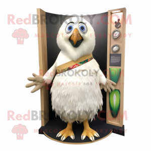 White Kiwi mascot costume character dressed with a Wrap Skirt and Clutch bags