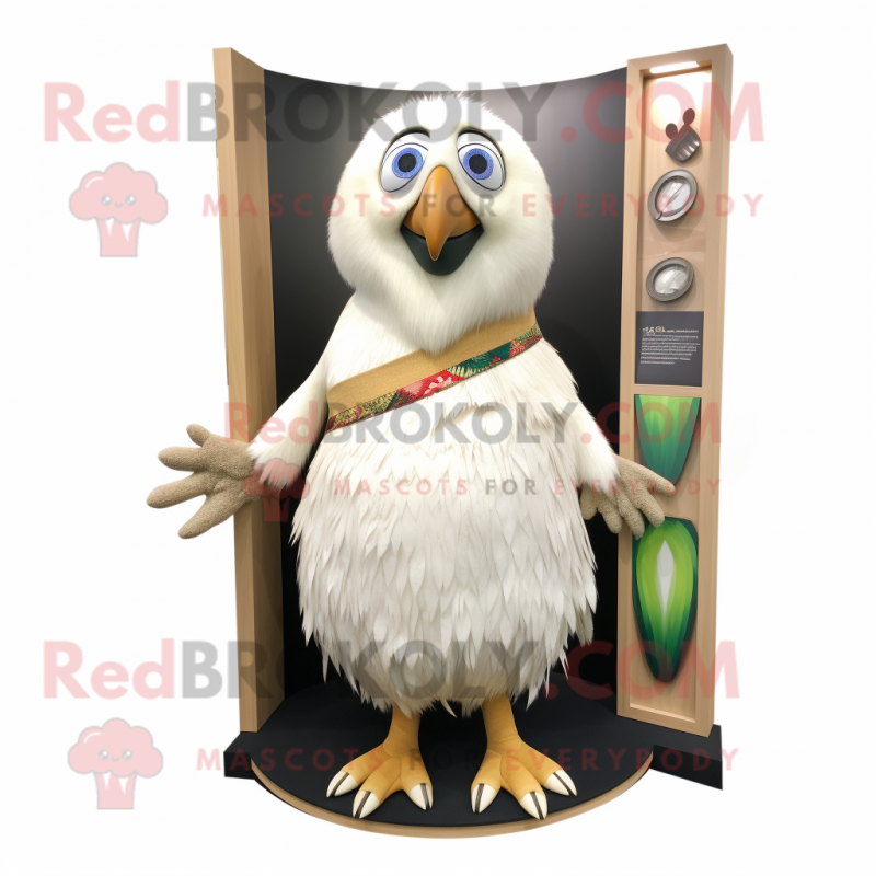 White Kiwi mascot costume character dressed with a Wrap Skirt and Clutch bags White Kiwi mascot costume character dressed with a Wrap Skirt and Clutch bags