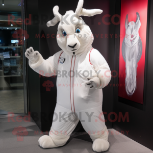 White Reindeer mascot costume character dressed with a Windbreaker and Wraps