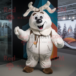 White Reindeer mascot costume character dressed with a Windbreaker and Wraps