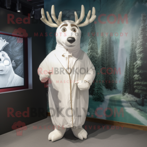 White Reindeer mascot costume character dressed with a Windbreaker and Wraps