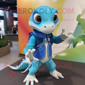 Sky Blue Geckos mascot costume character dressed with a Windbreaker and Rings