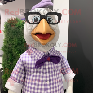 Purple Hens mascot costume character dressed with a Dress Shirt and Eyeglasses