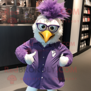 Purple Hens mascot costume character dressed with a Dress Shirt and Eyeglasses