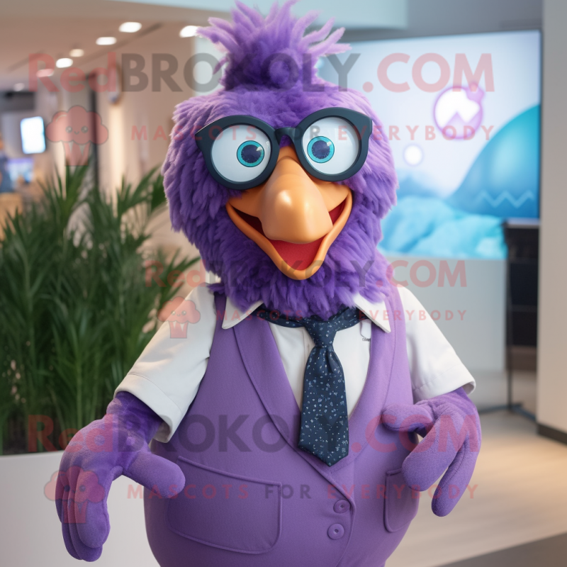 Purple Hens mascot costume character dressed with a Dress Shirt and Eyeglasses