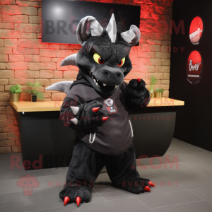 Black Dragon mascot costume character dressed with a Sweatshirt and Cummerbunds
