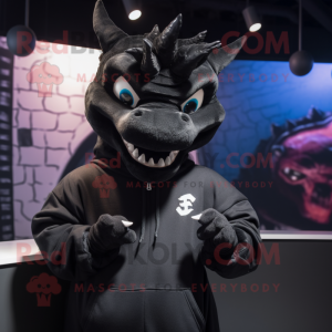 Black Dragon mascot costume character dressed with a Sweatshirt and Cummerbunds