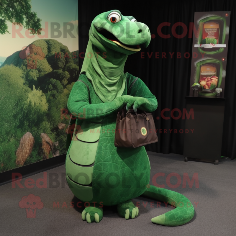 Forest Green Titanoboa mascot costume character dressed with a A-Line Skirt and Wallets