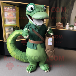 Forest Green Titanoboa mascot costume character dressed with a A-Line Skirt and Wallets