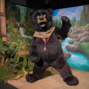 Black Sloth Bear mascot costume character dressed with a Cargo Pants and Bow ties