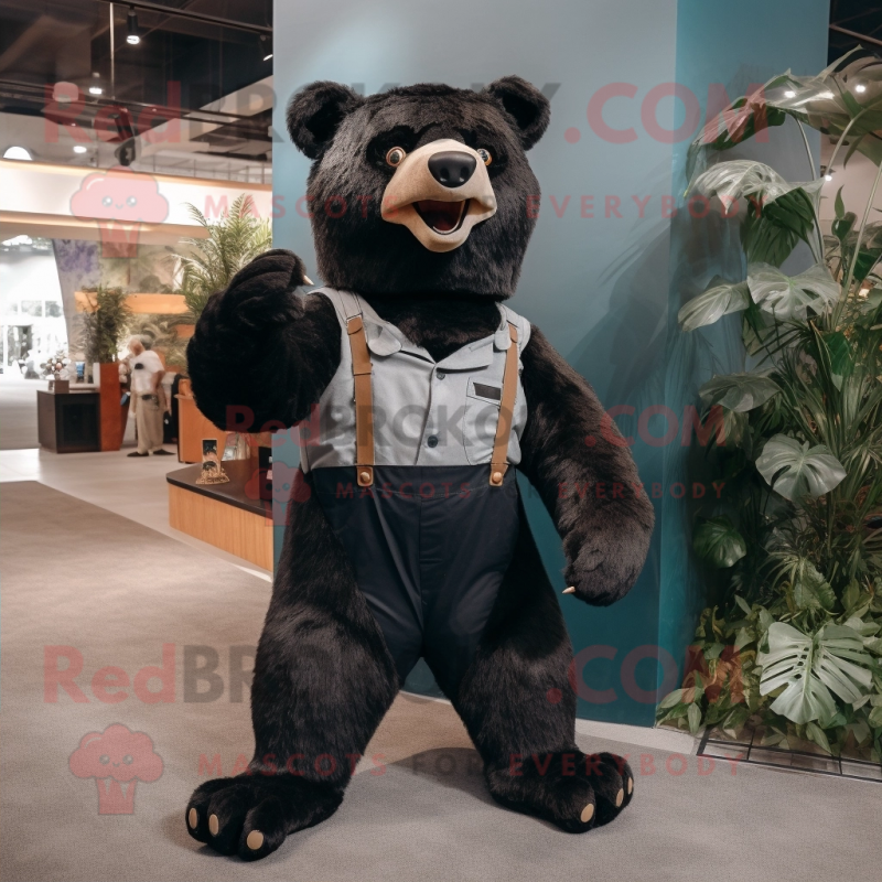 Black Sloth Bear mascot costume character dressed with a Cargo Pants and Bow ties