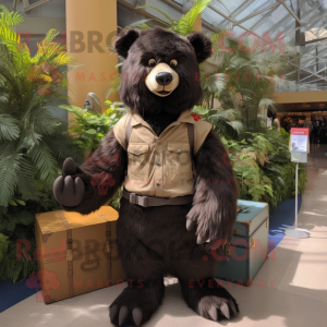 Black Sloth Bear mascot costume character dressed with a Cargo Pants and Bow ties