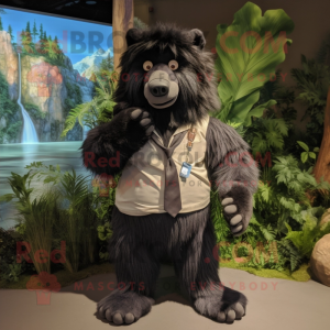 Black Sloth Bear mascot costume character dressed with a Cargo Pants and Bow ties