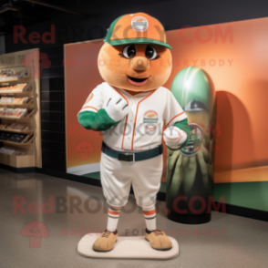 Peach Guinness mascot costume character dressed with a Baseball Tee and Lapel pins