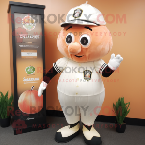 Peach Guinness mascot costume character dressed with a Baseball Tee and Lapel pins