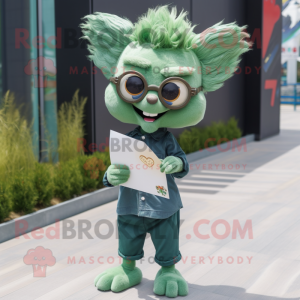 Forest Green Love Letter mascot costume character dressed with a Chambray Shirt and Sunglasses