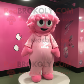 Pink Human Cannon Ball mascot costume character dressed with a Baseball Tee and Scarf clips