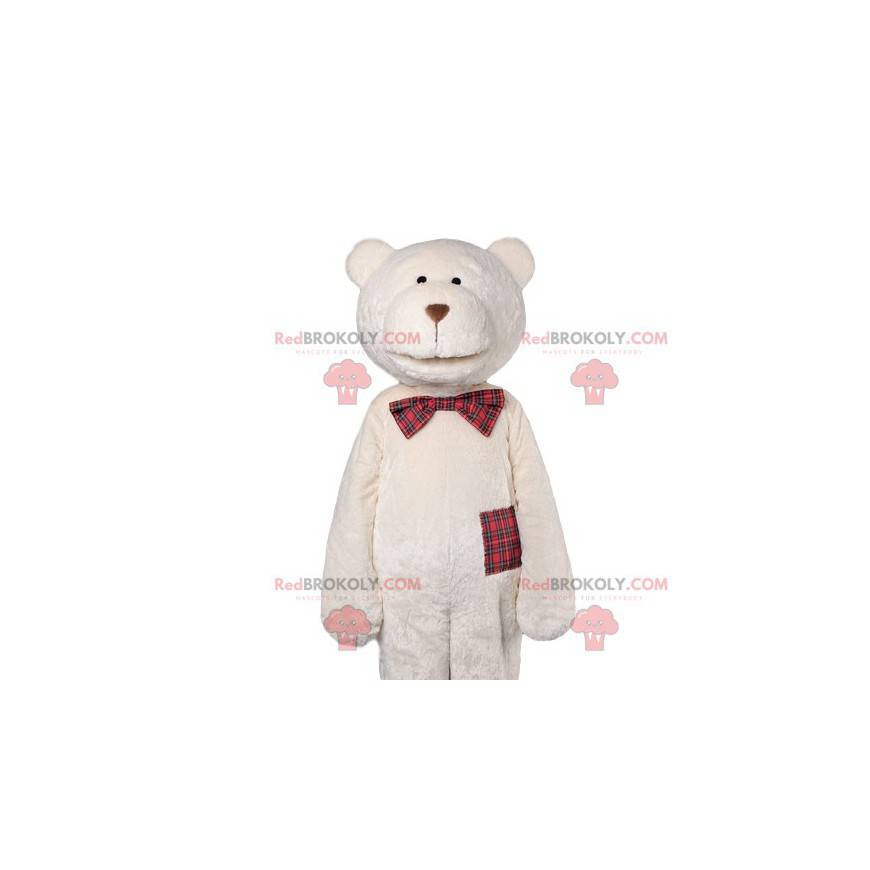 Mascota del oso polar con una pajarita a cuadros -