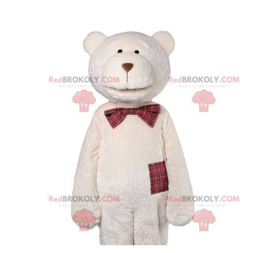 Mascote do urso polar com gravata borboleta xadrez -