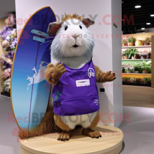 Purple Guinea Pig mascot costume character dressed with a Board Shorts and Belts