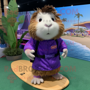 Purple Guinea Pig mascot costume character dressed with a Board Shorts and Belts