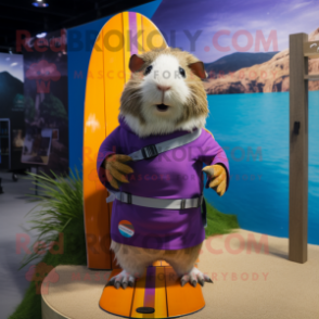 Purple Guinea Pig mascot costume character dressed with a Board Shorts and Belts