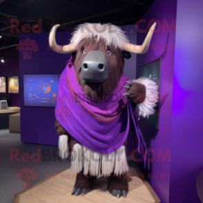 Purple Yak mascot costume character dressed with a Shorts and Shawls