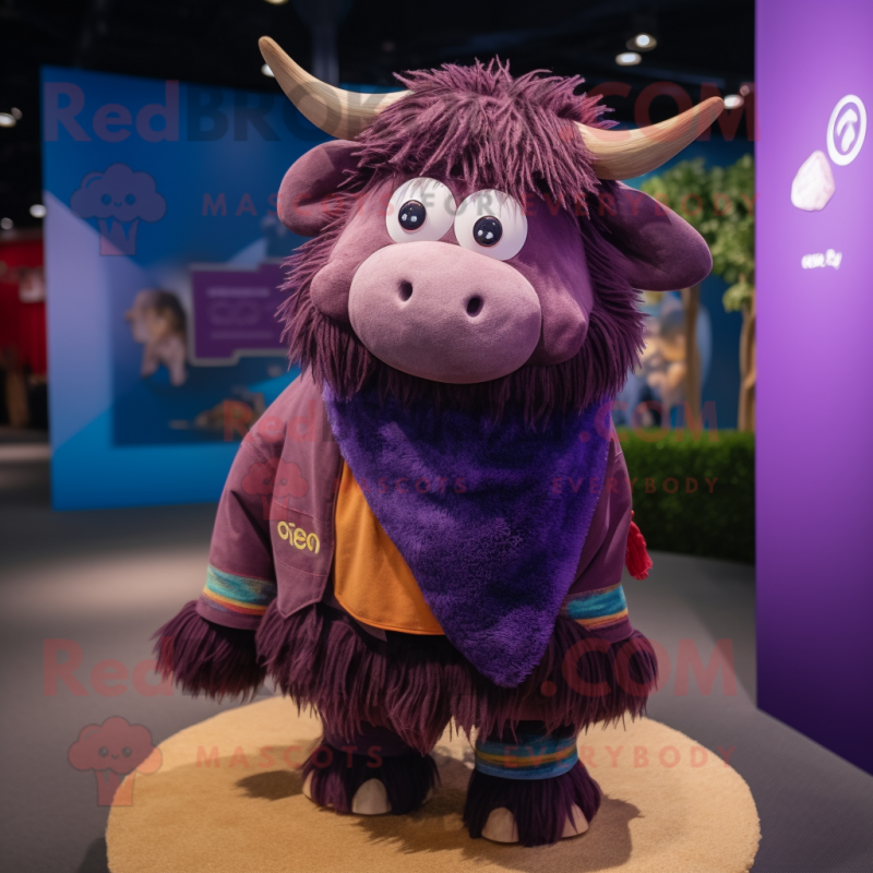 Purple Yak mascot costume character dressed with a Shorts and Shawls