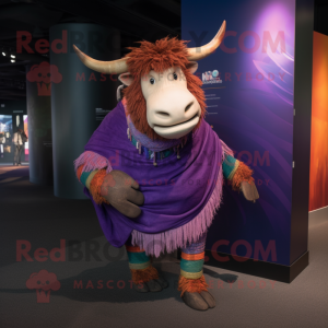 Purple Yak mascot costume character dressed with a Shorts and Shawls