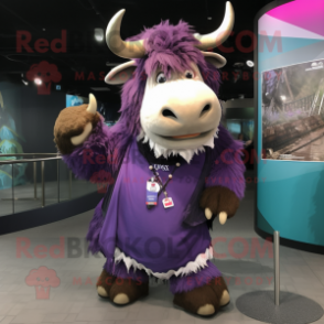 Purple Yak mascot costume character dressed with a Shorts and Shawls