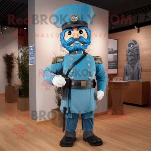 Cyan Civil War Soldier mascot costume character dressed with a Shorts and Hairpins