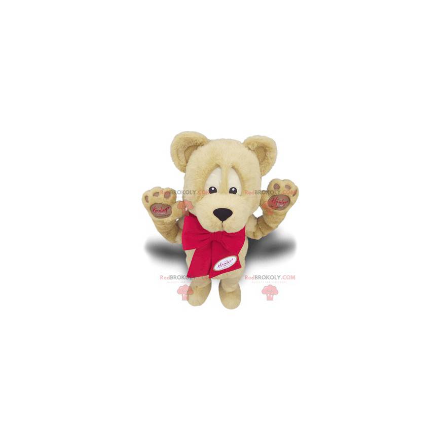 Mascotte d'ours beige avec un nœud rouge mascotte de nounours -