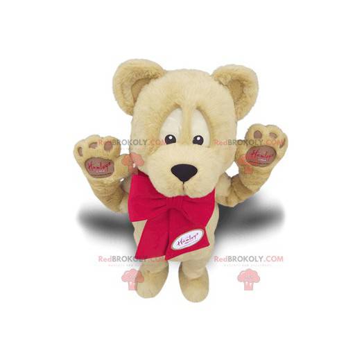 Beige bear mascot with a red bow teddy bear mascot -