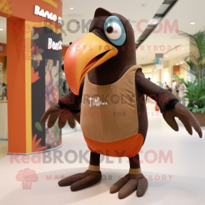 Brown Toucan mascot costume character dressed with a Tank Top and Shoe clips