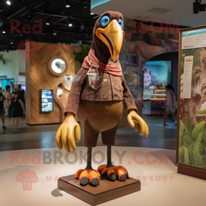 Brown Toucan mascot costume character dressed with a Tank Top and Shoe clips