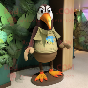 Brown Toucan mascot costume character dressed with a Tank Top and Shoe clips