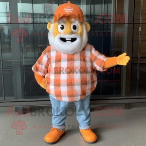 Orange Cupcake mascot costume character dressed with a Flannel Shirt and Keychains