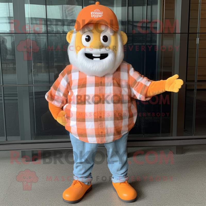 Orange Cupcake mascot costume character dressed with a Flannel Shirt and Keychains Orange Cupcake mascot costume character dressed with a Flannel Shirt and Keychains